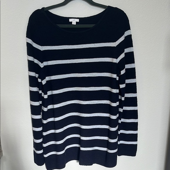 J. Jill Navy Stripe Cotton Knit Sweater | Nautical Coastal Terry | Size M - Picture 1 of 5